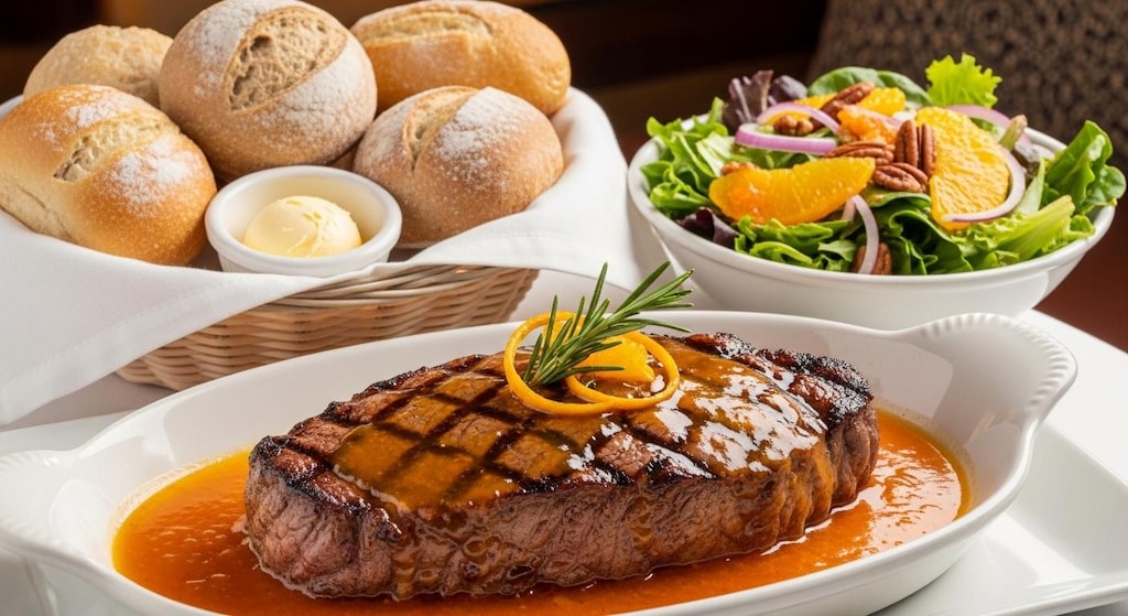 摩訶不思議食堂のオレンジソースのステーキセット