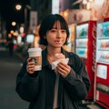 スタバの見ながらドーナツとかパンを食べる女性 10枚目