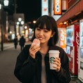 スタバの見ながらドーナツとかパンを食べる女性 9枚目