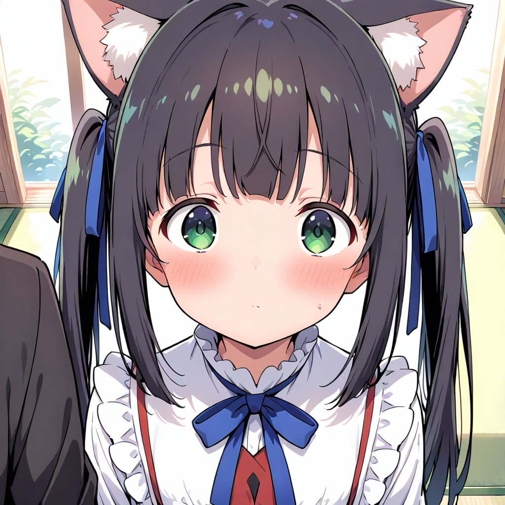 緊張しているのか赤面しながらこちらを見ている紅葉ちゃん