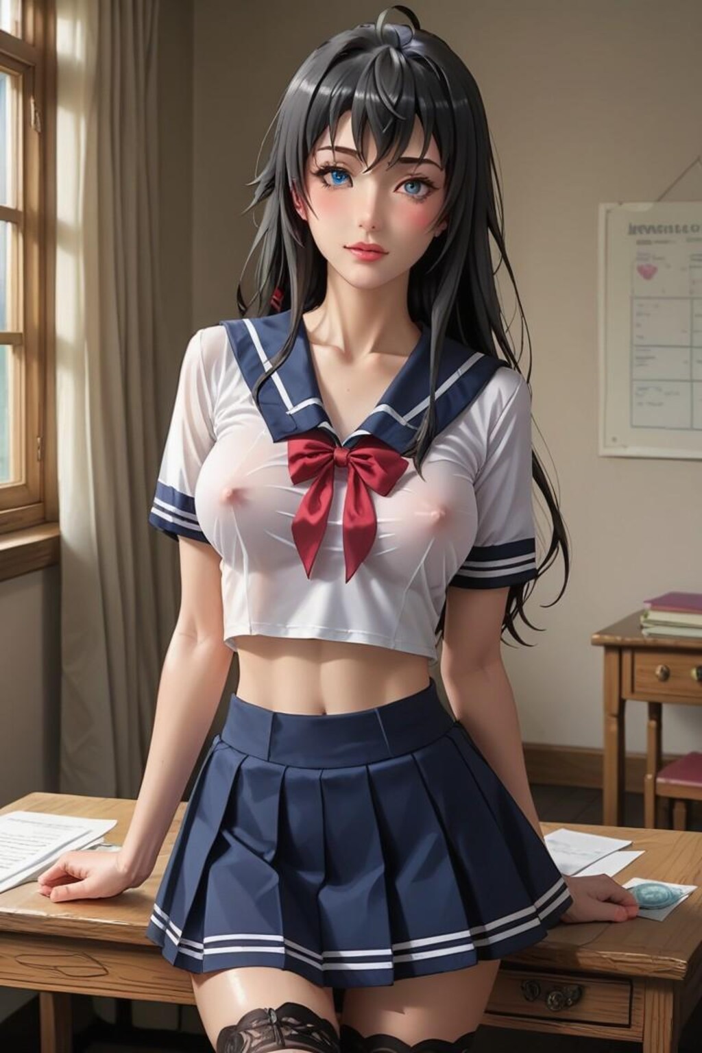 進路相談にノーブラで現れた黒髪女子高生