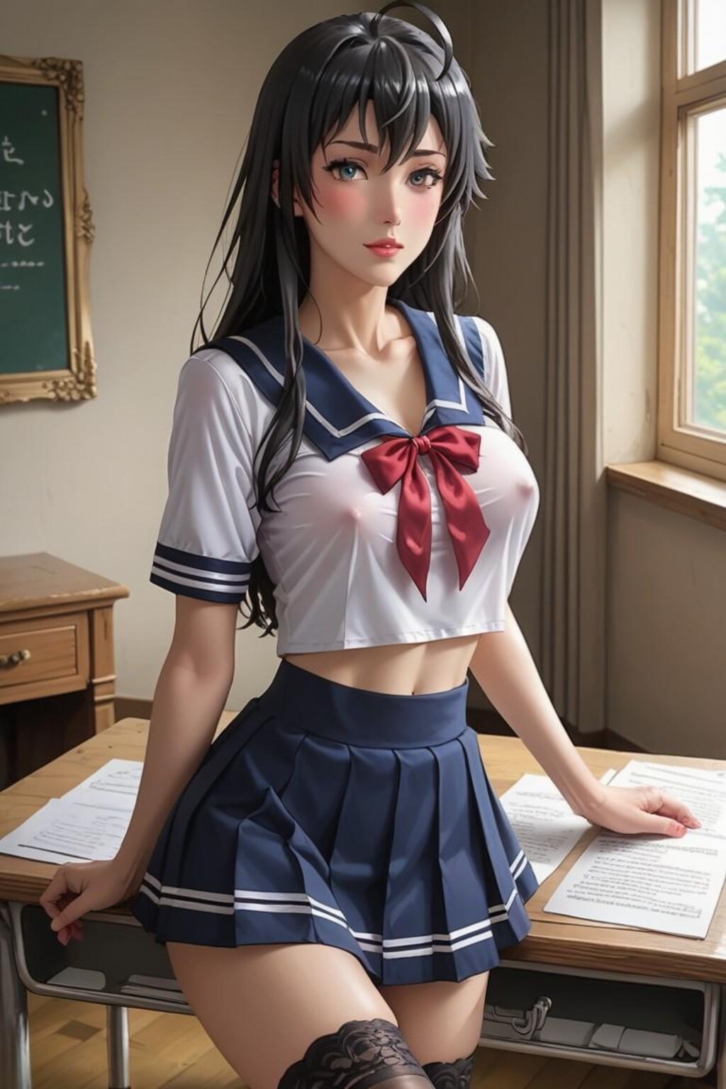 進路相談にノーブラで現れた黒髪女子高生