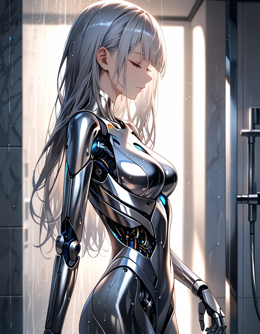 シャワーを浴びるメカ子 | の人気AIイラスト・グラビア