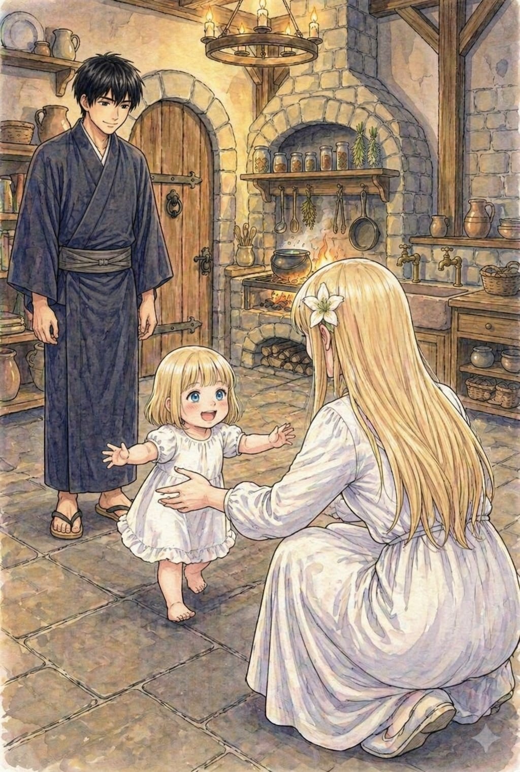 特に深く考えずシリーズChatGPT製。リリィ2歳を愛でるイラスト