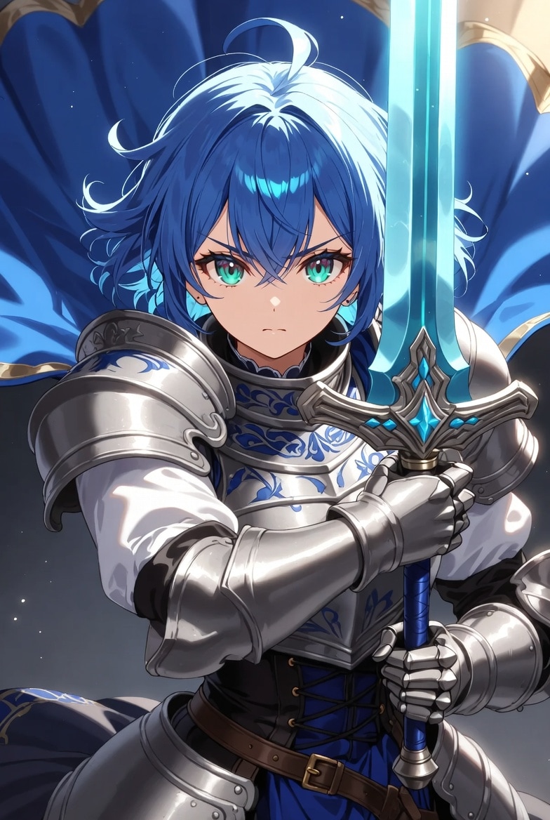青髪の騎士 | の人気AIイラスト・グラビア