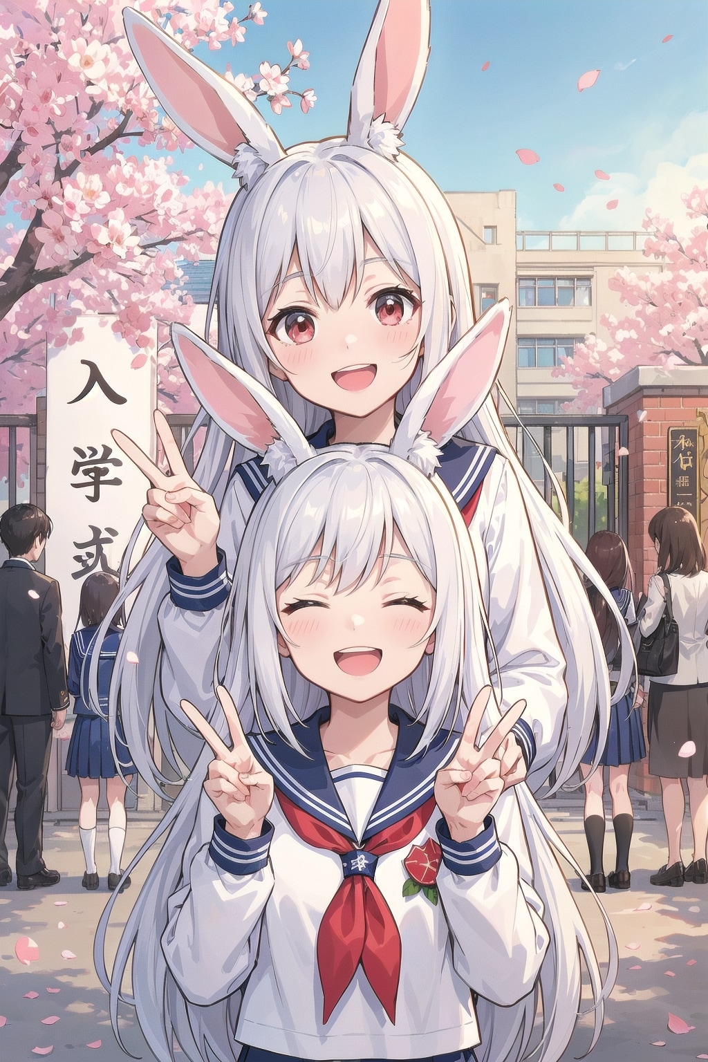 うさぎちゃんと入学式なのです🏫🐰🐰🌸 | の人気AIイラスト・グラビア
