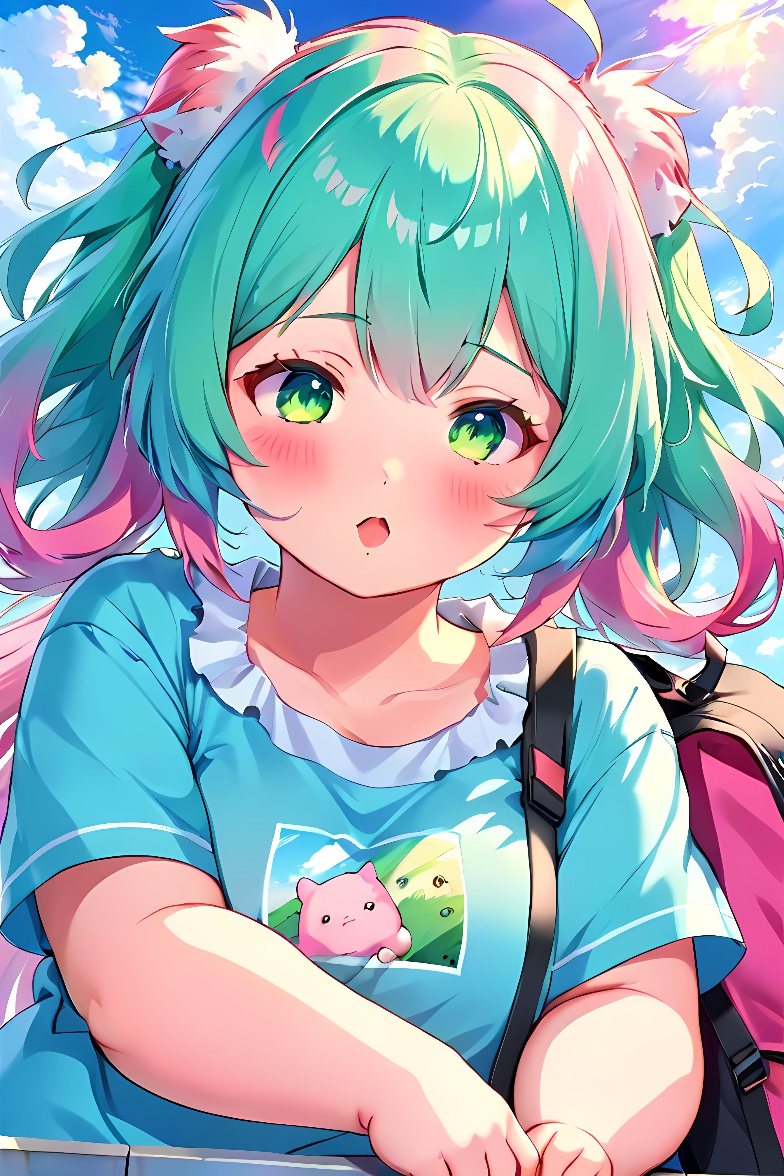 ぽっちゃりした女子の緑髪 | の人気AIイラスト・グラビア