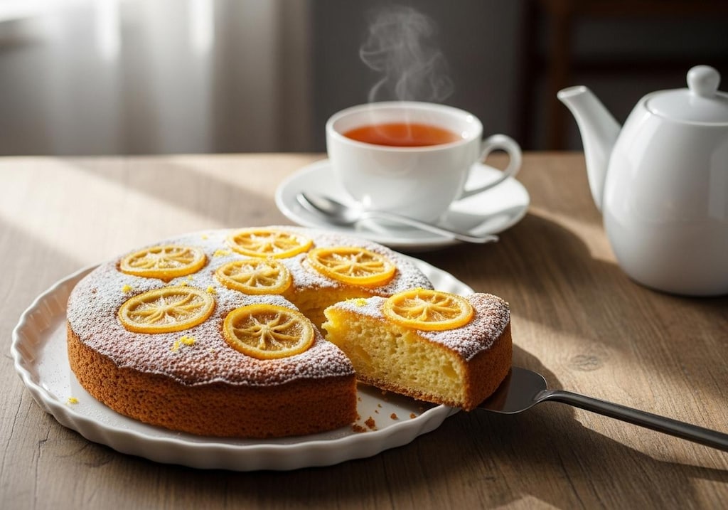 デザートの檸檬ケーキと紅茶のセット