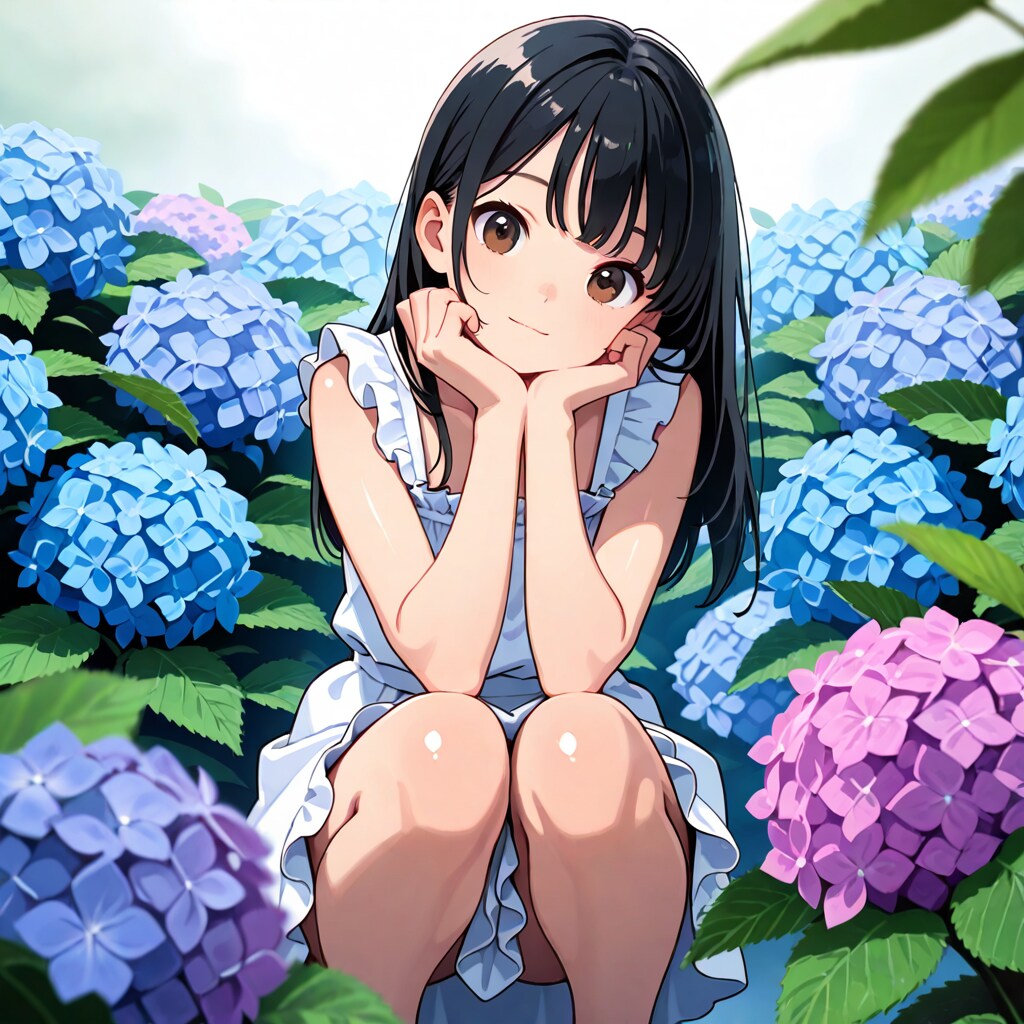 紫陽花と女の子