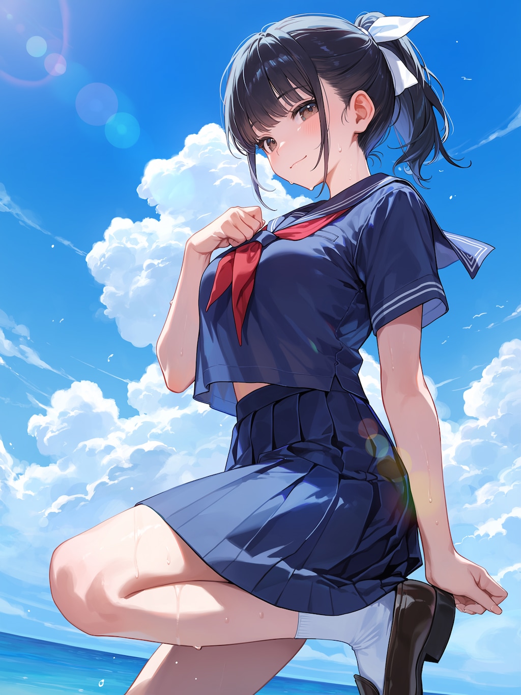 ポニーテールと青空