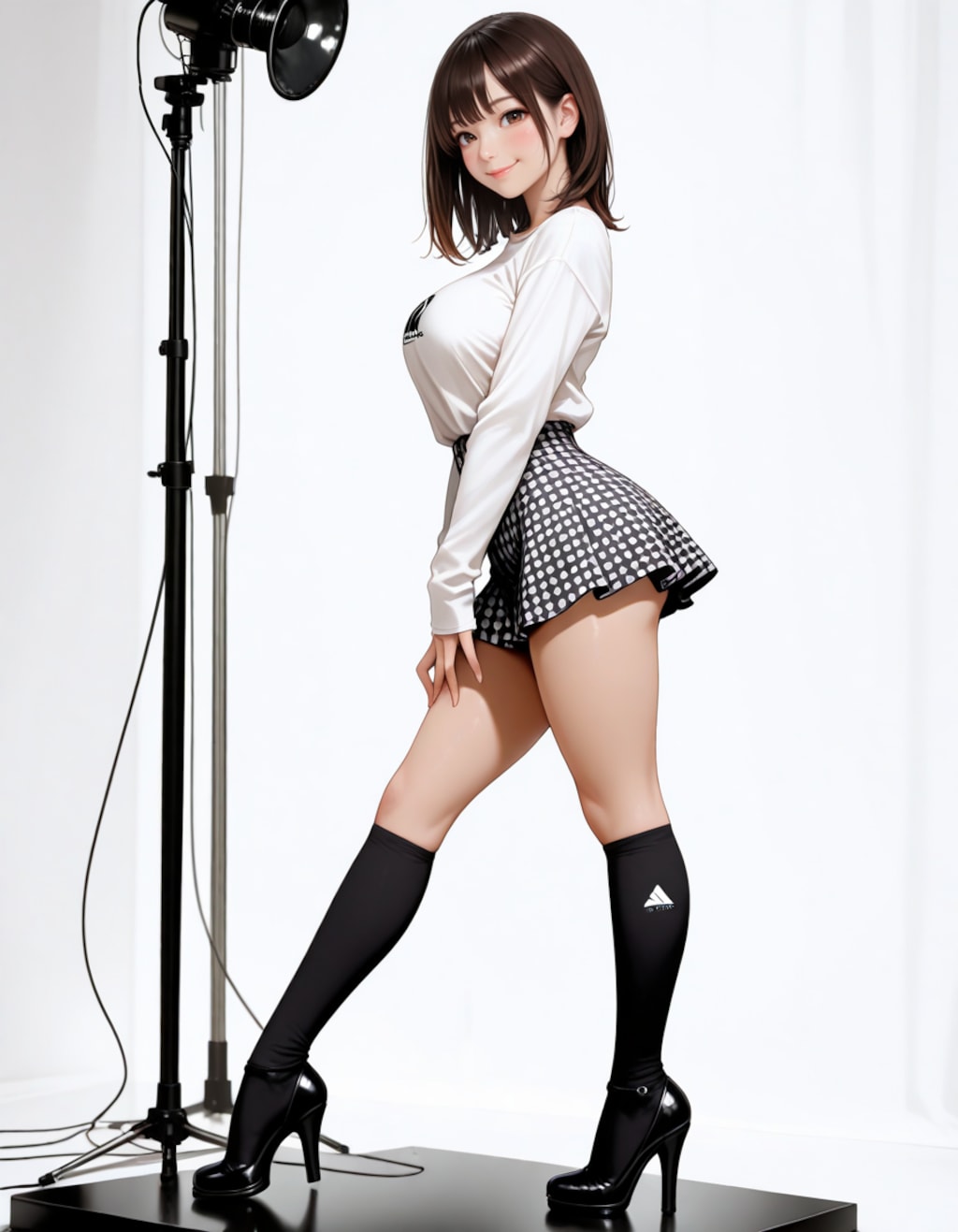 写真スタジオでモデル撮影