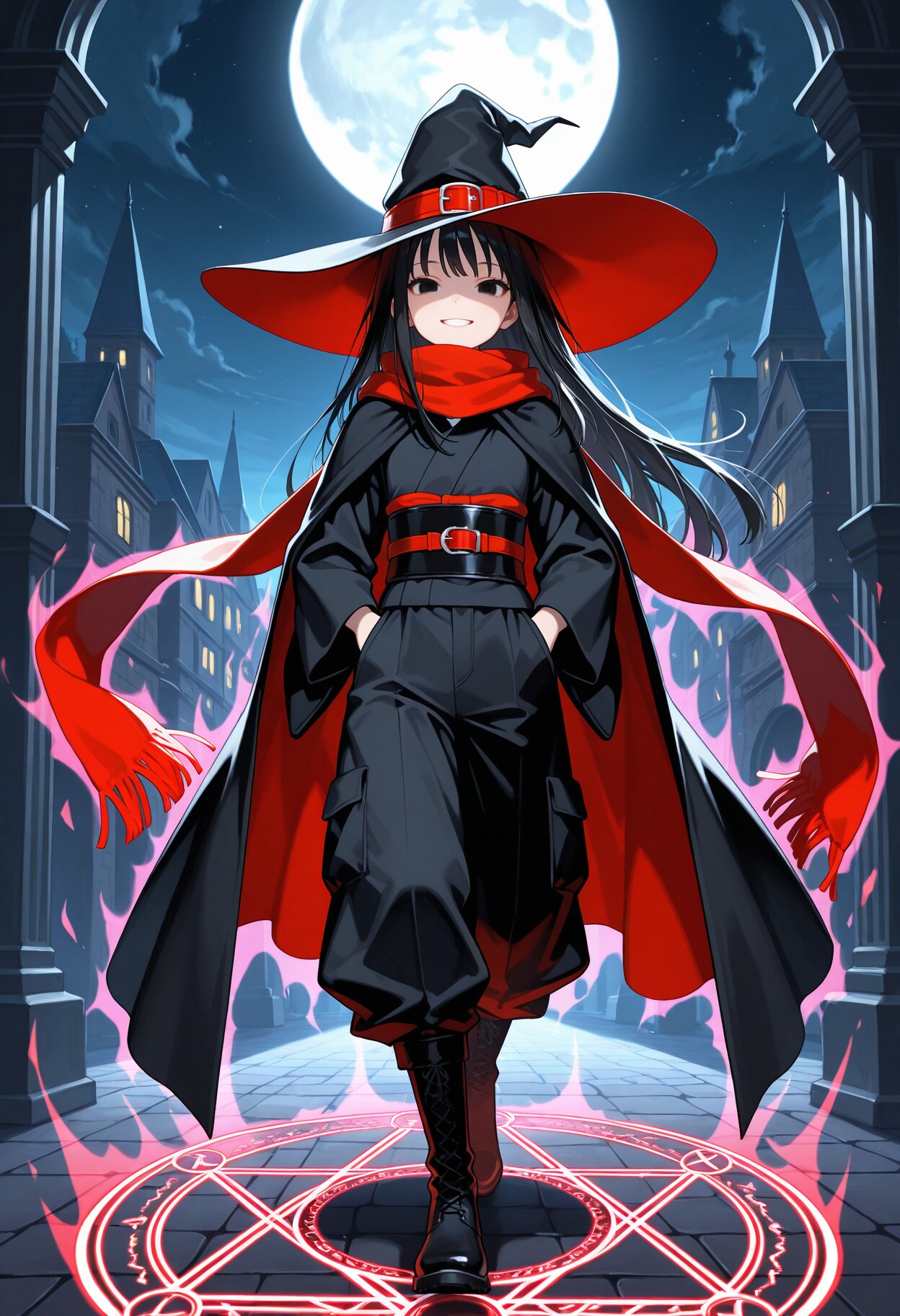 夜の魔法陣と魔女さん
