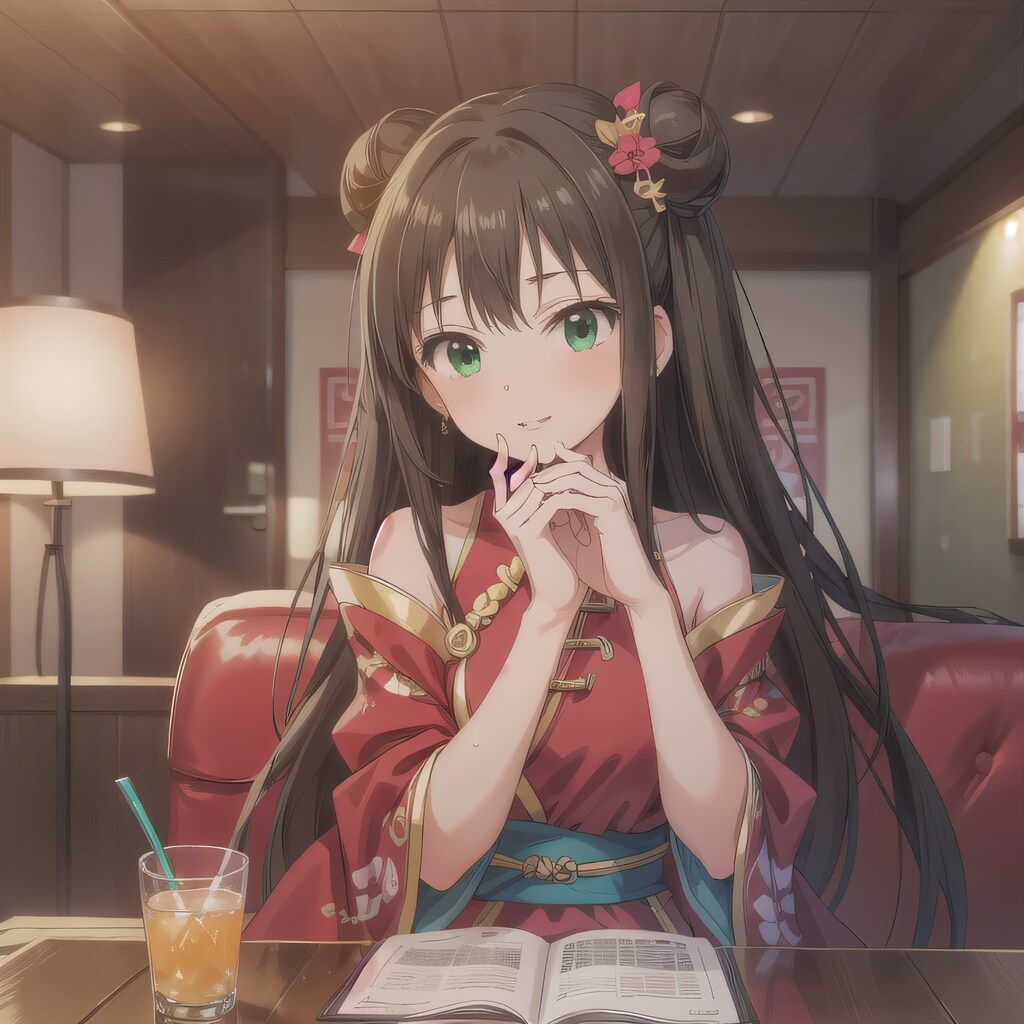 黒髪ツイン団子で中華服の少女