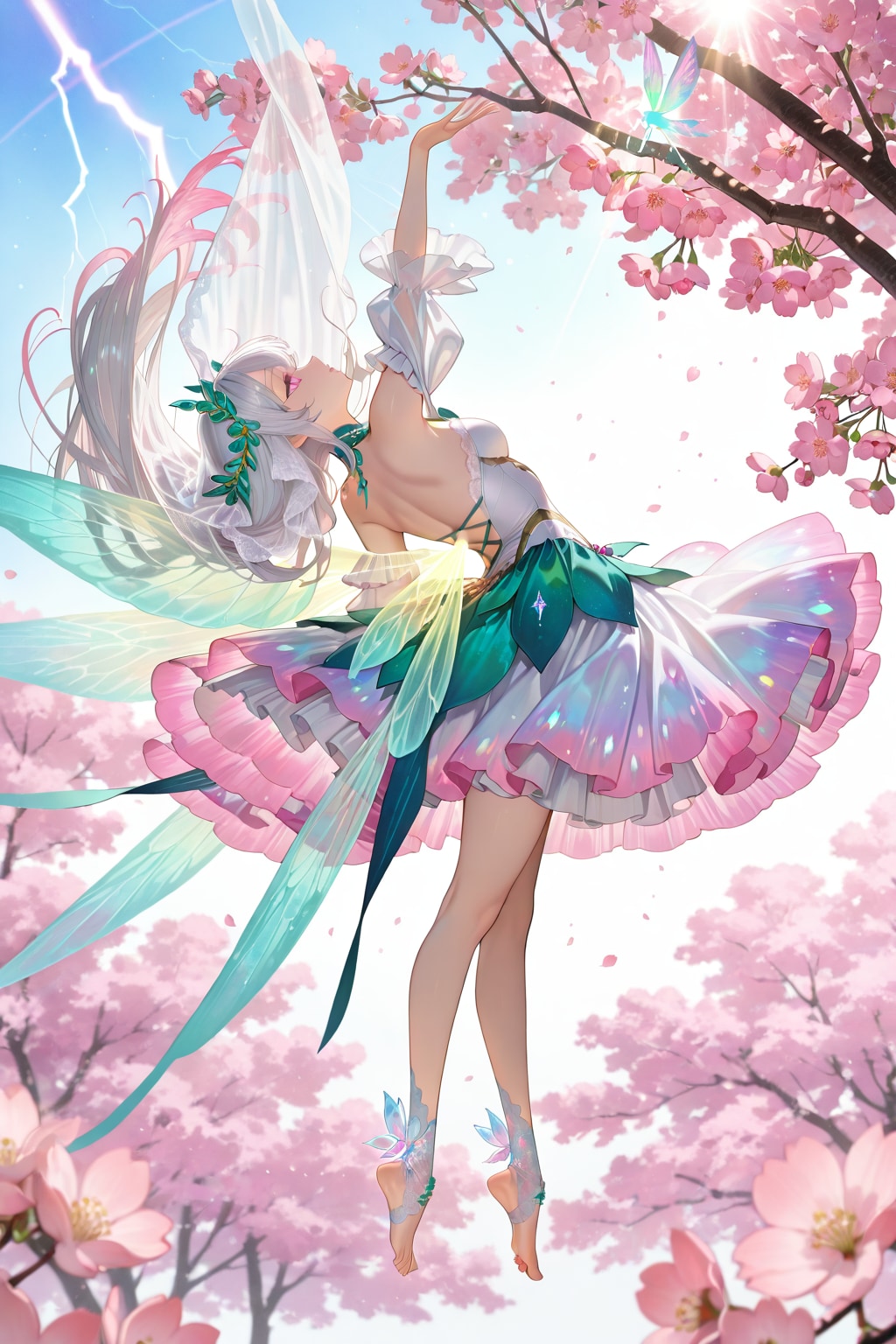 満開の桜の上へ天高く舞い上がる蝶の精霊🧚 | の人気AIイラスト・グラビア