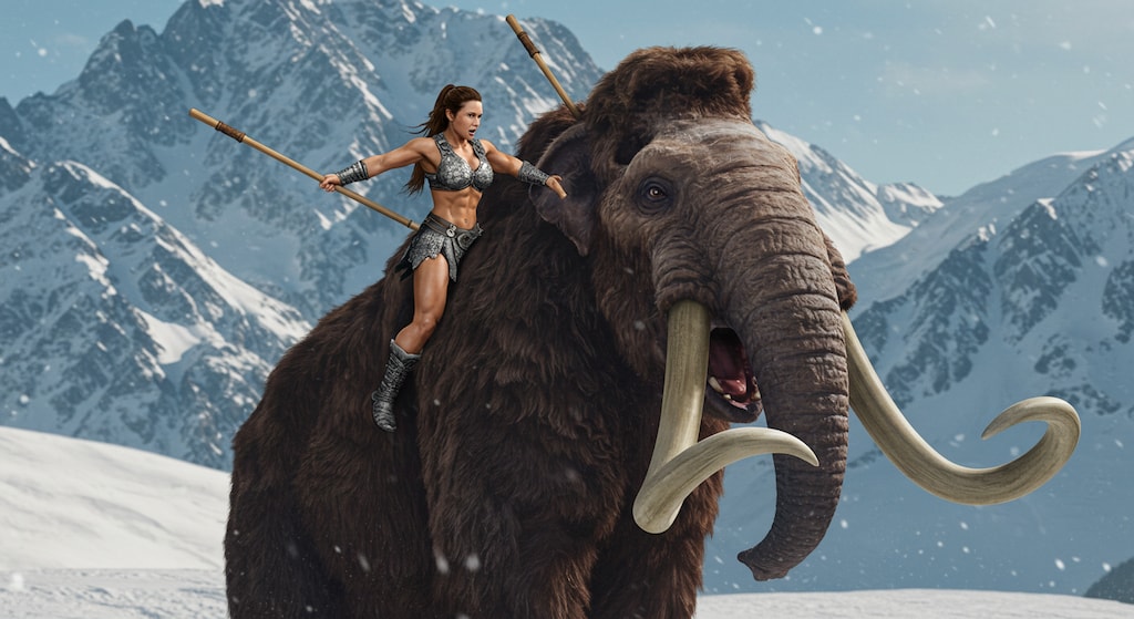 マンモスの肉食うために箸で刺す💦