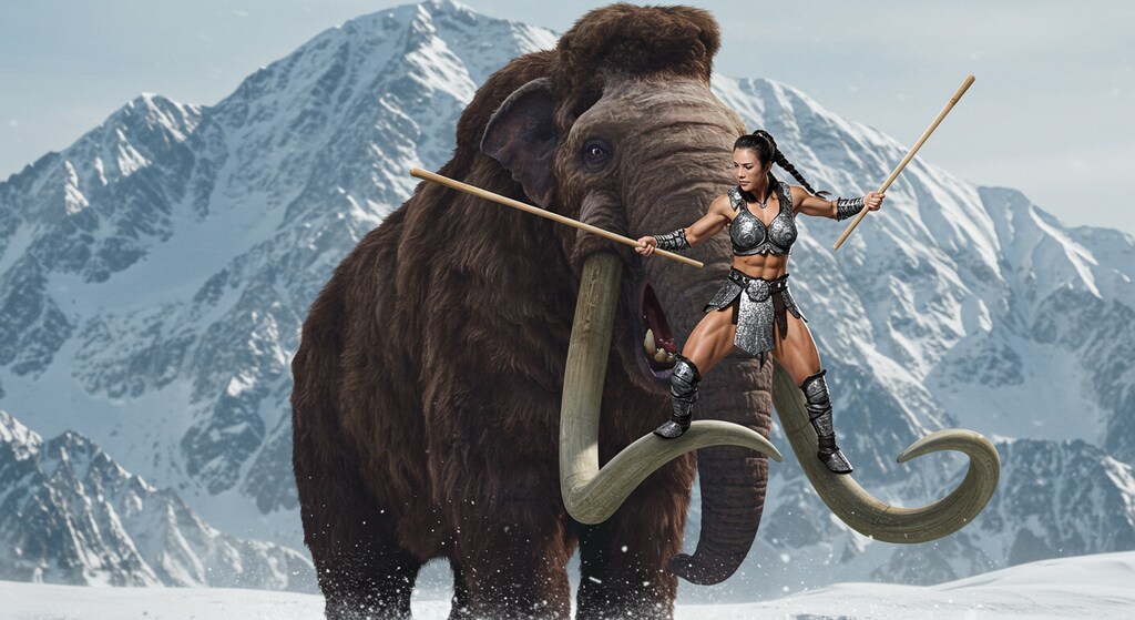 マンモスの肉食うために箸で刺す💦