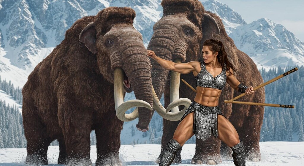 マンモスの肉食うために箸で刺す💦