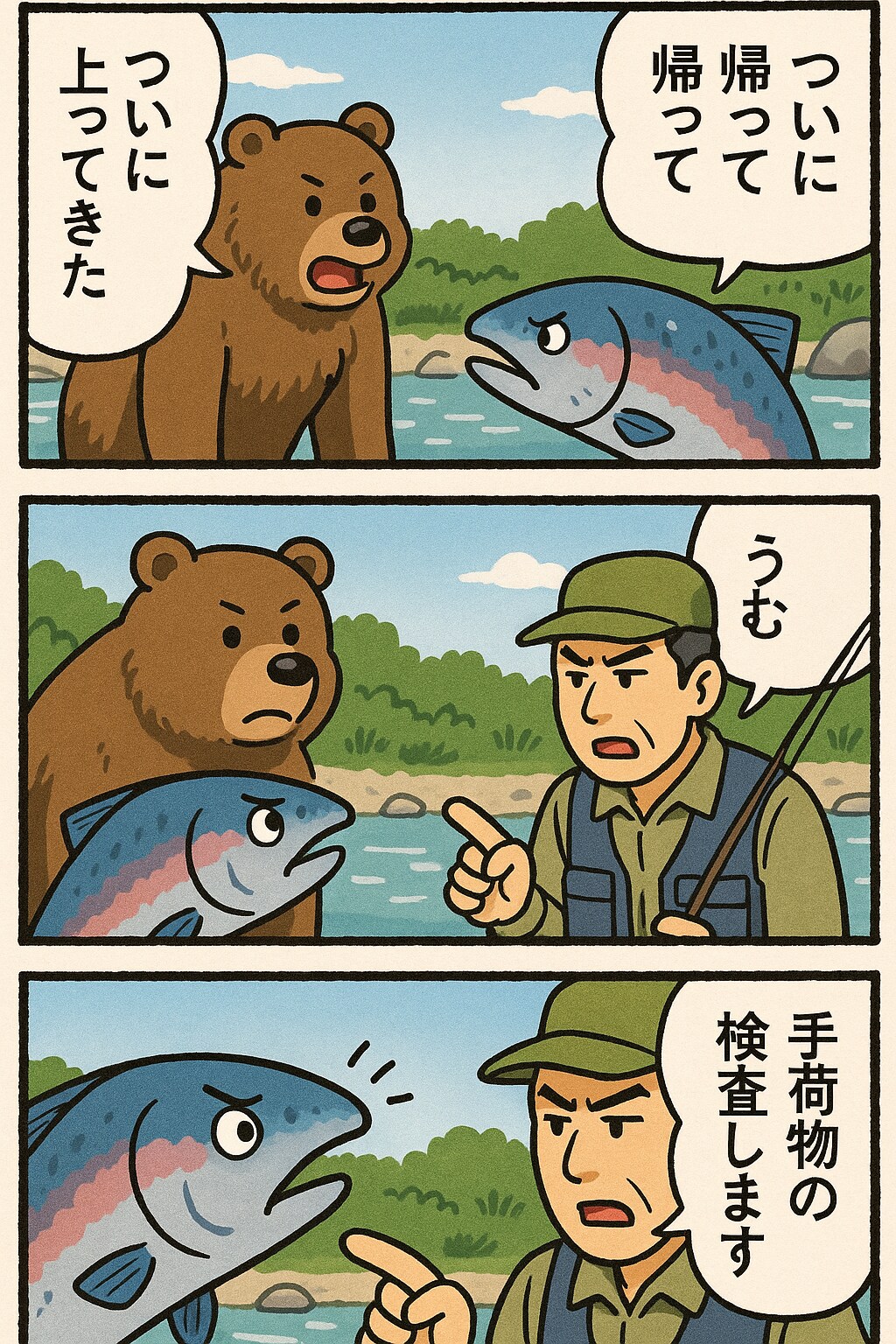 くまと漁師としゃけでくにへかえるんだな