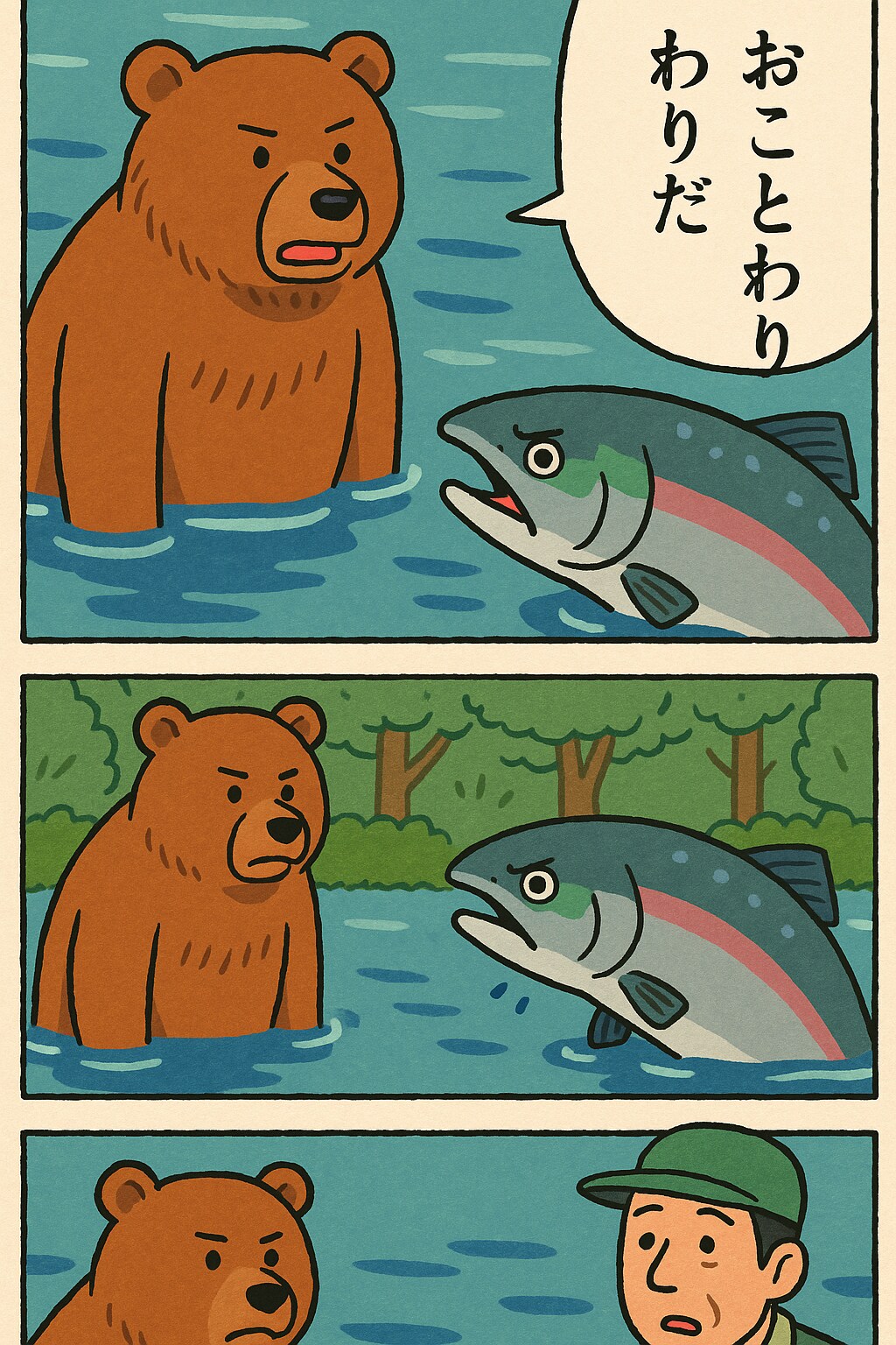 くまと漁師としゃけでくにへかえるんだな