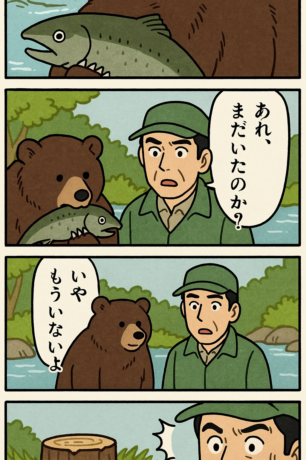 くまと漁師としゃけでくにへかえるんだな