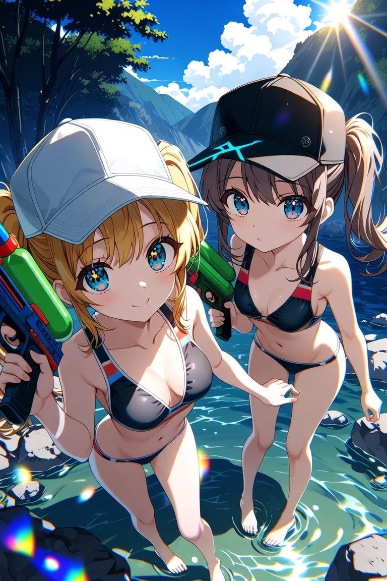 水鉄砲サバイバルゲーム女子ペアの部に出場する女の子2人