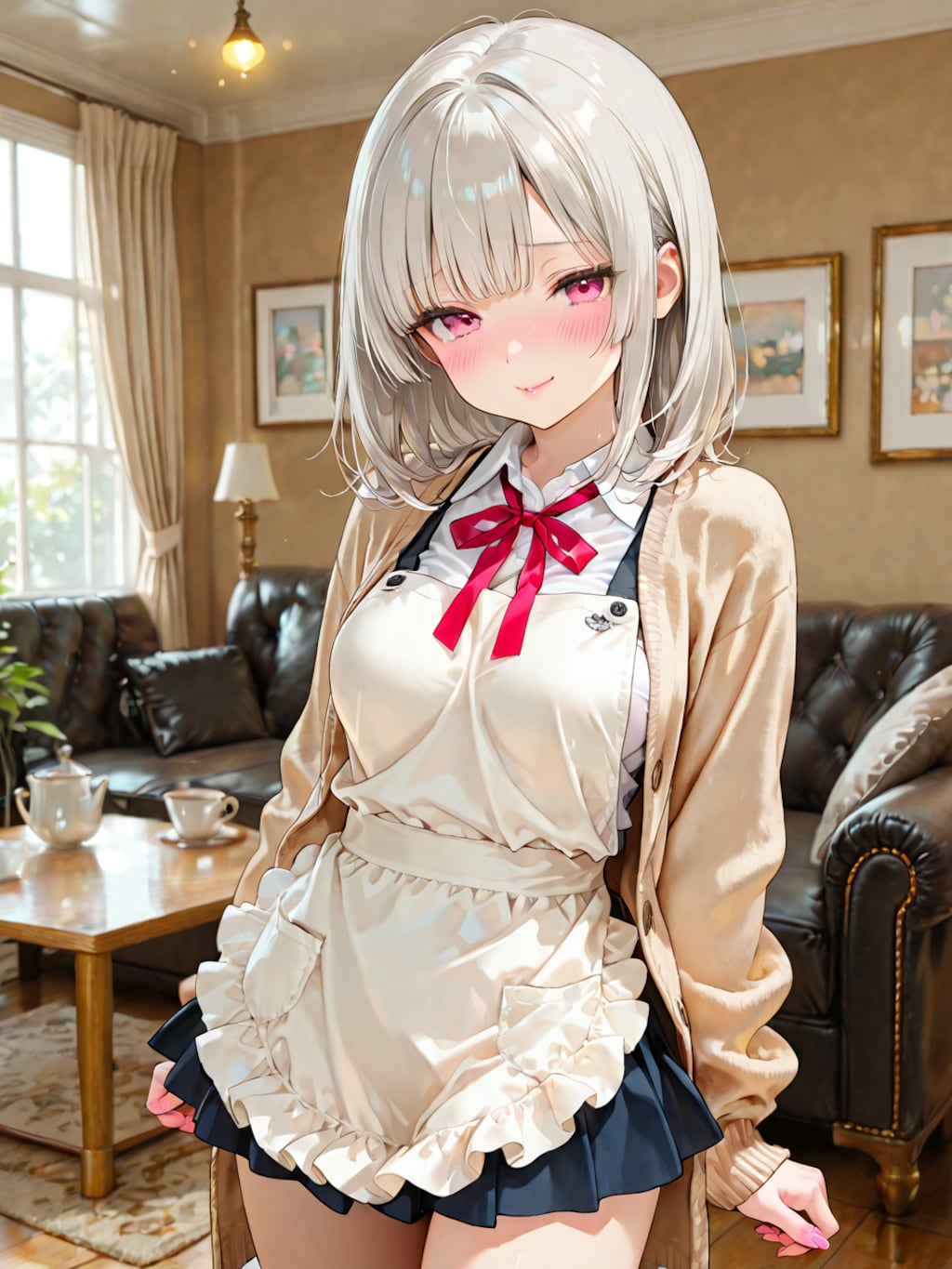 制服エプロンでお出迎え