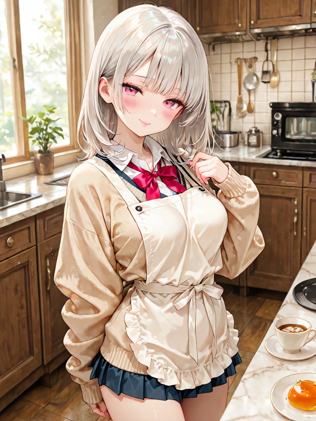 制服エプロンでお出迎え