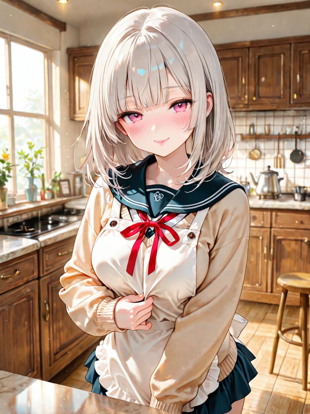 制服エプロンでお出迎え