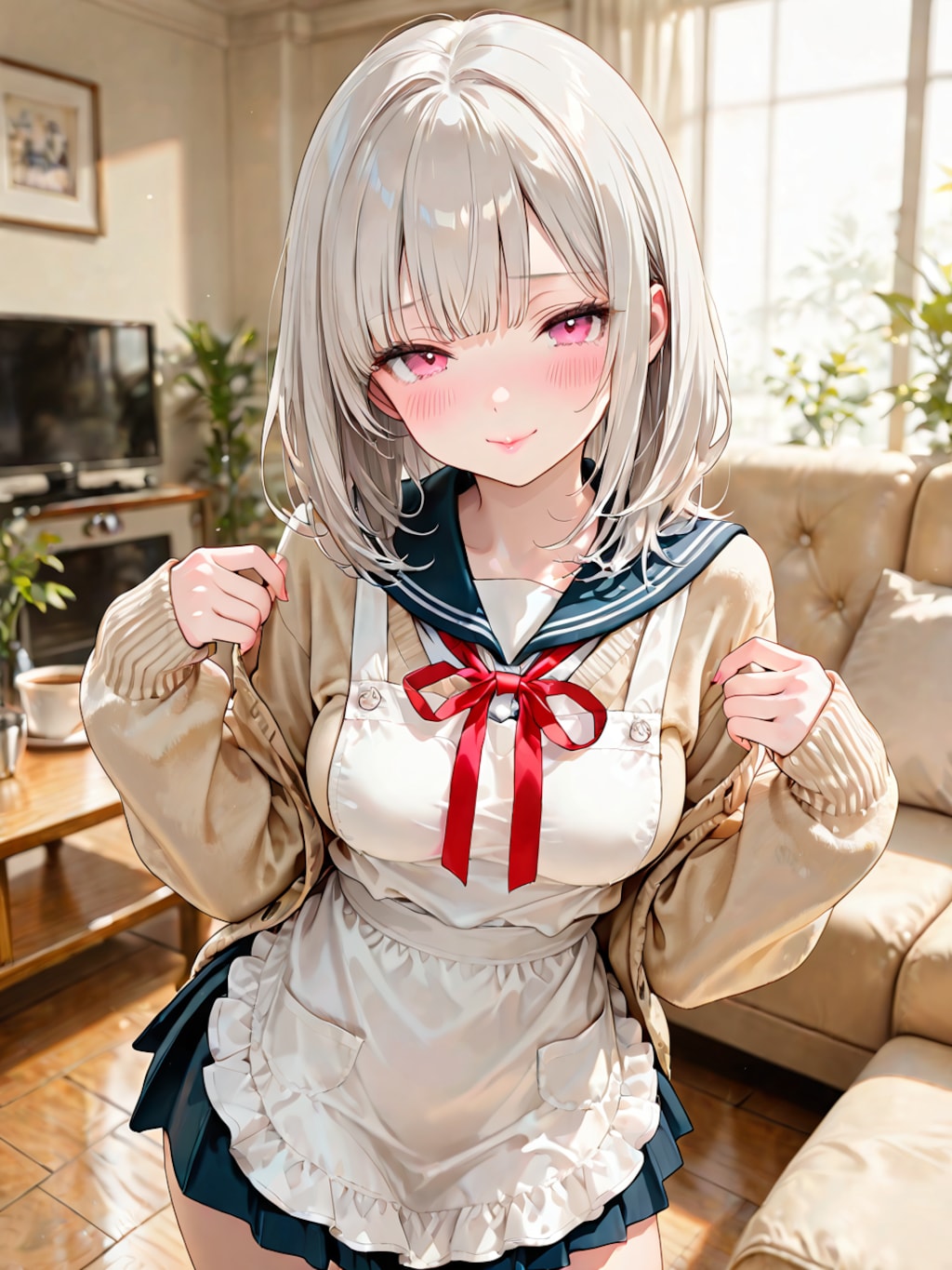 制服エプロンでお出迎え