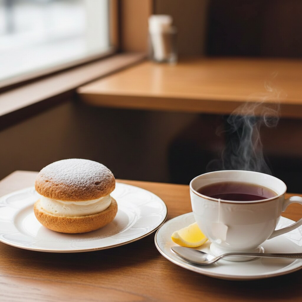 デザートのブッセと紅茶のセット