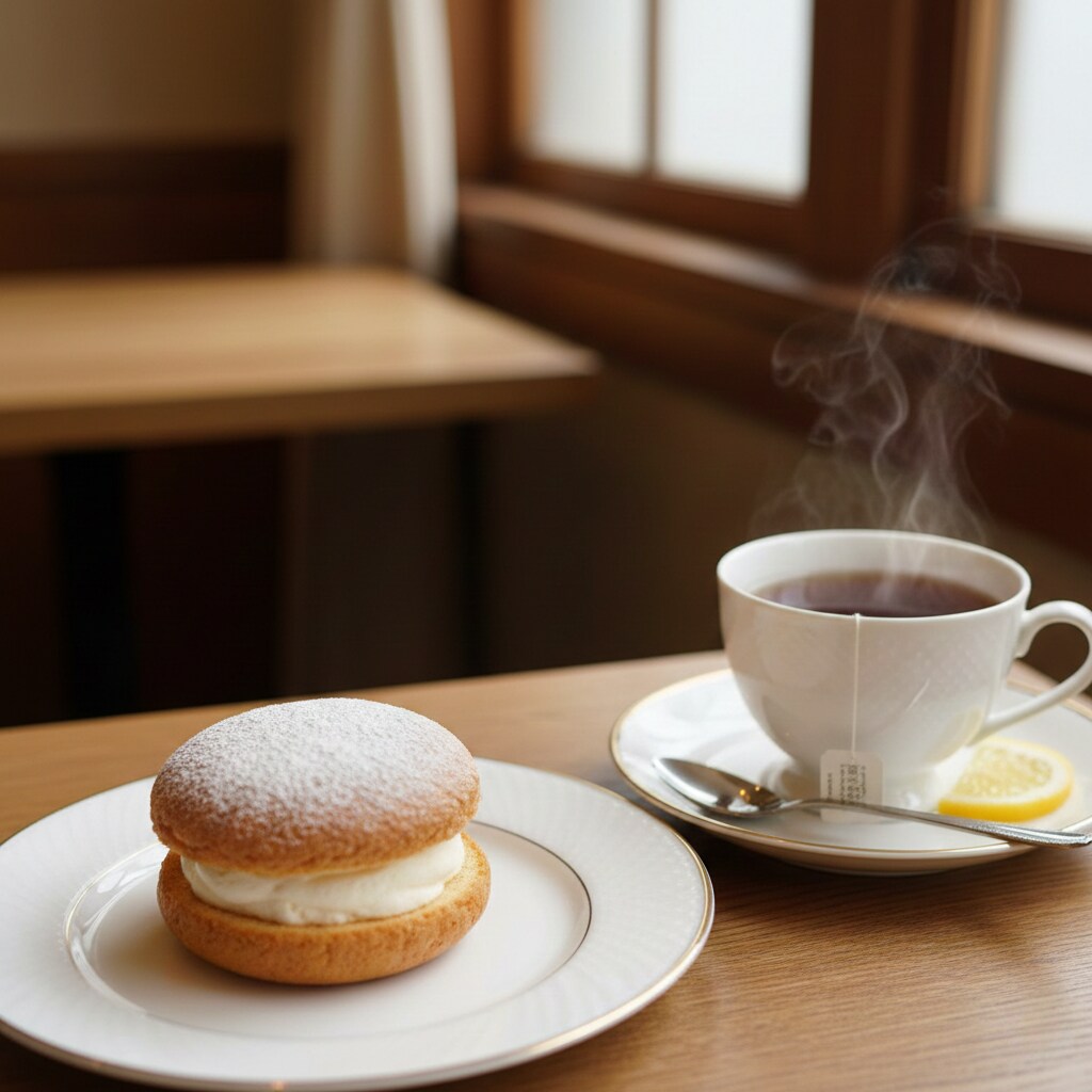 デザートのブッセと紅茶のセット