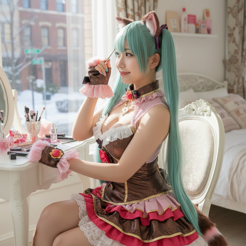 みどツイにゃん。バレンタインメイク中