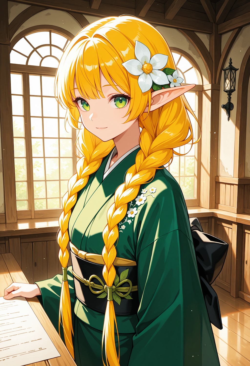 着物で初仕事なエルフ魔女さん