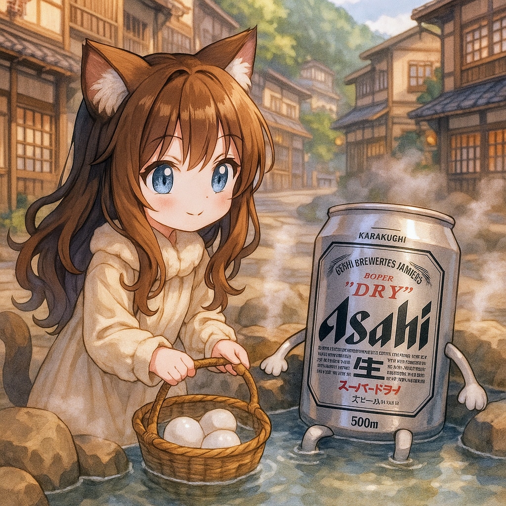 温泉卵を作る小さな女の子