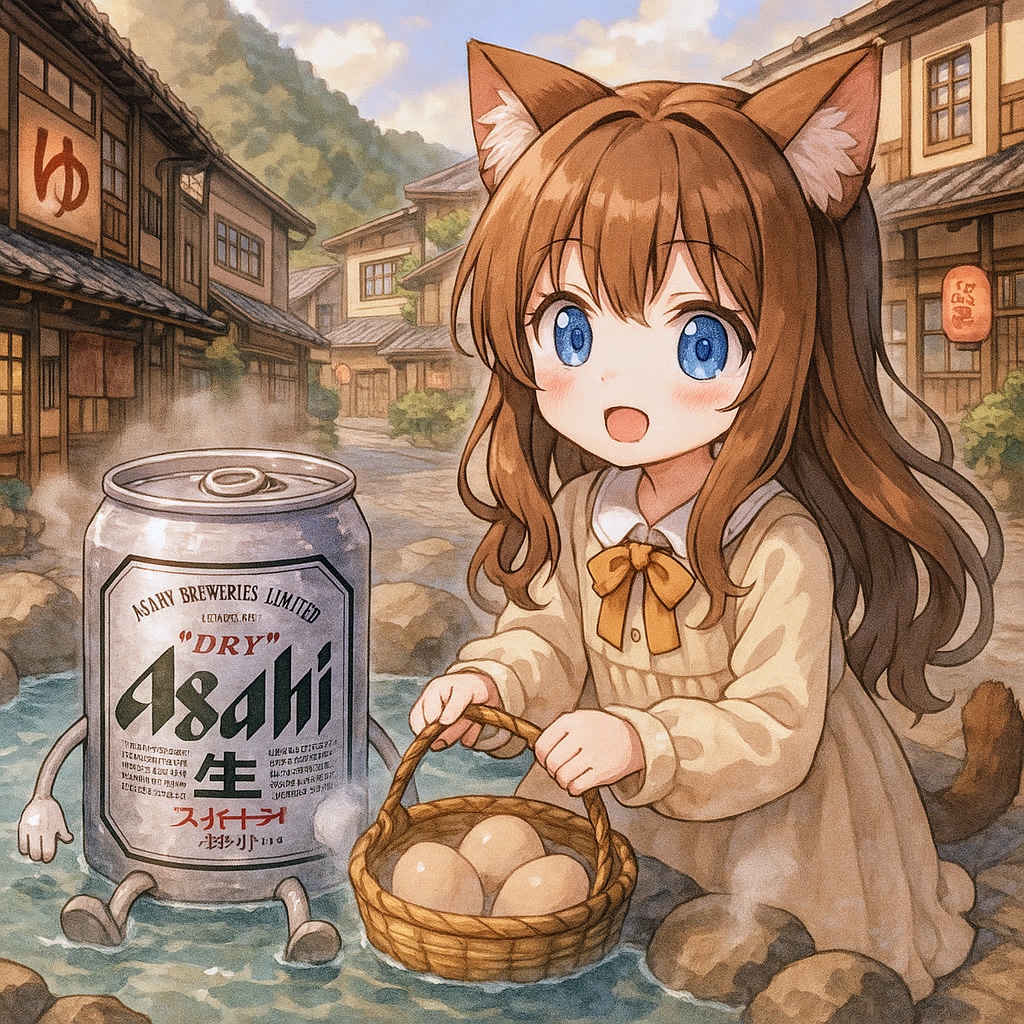 温泉卵を作る小さな女の子