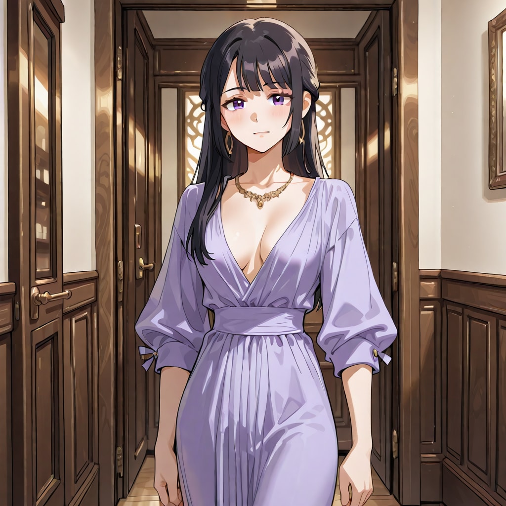 紫色ドレスの女性
