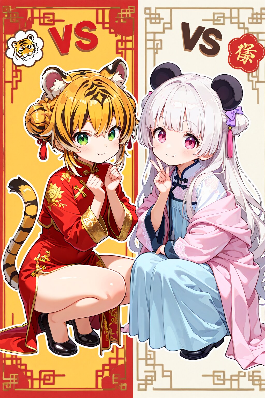 タイガーチャイナドレスｖｓパンダ漢服！