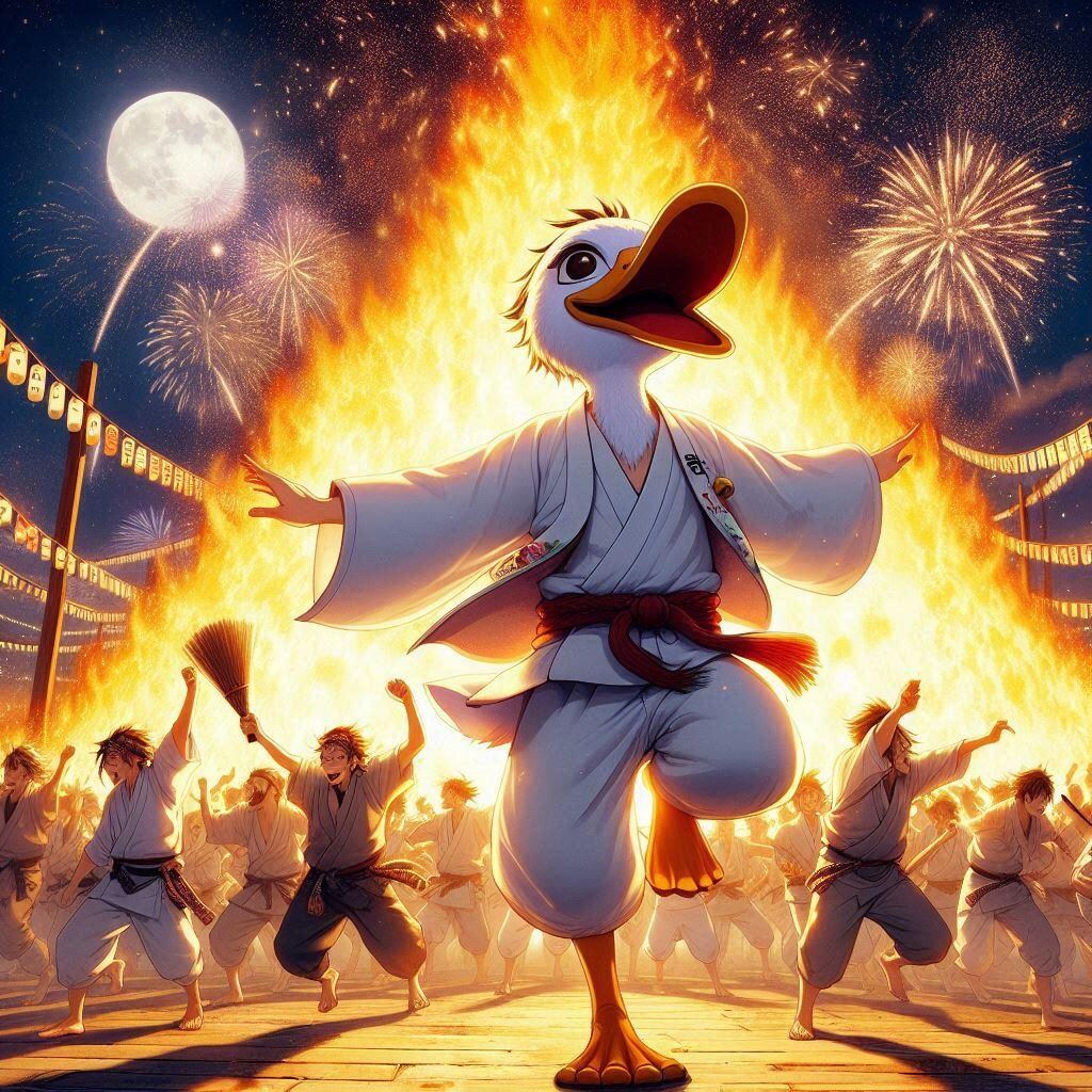 夏祭りを楽しむアヒル男