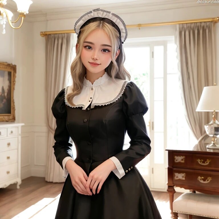 茶髪ロングでメイド服の美女 | の人気AIイラスト・グラビア