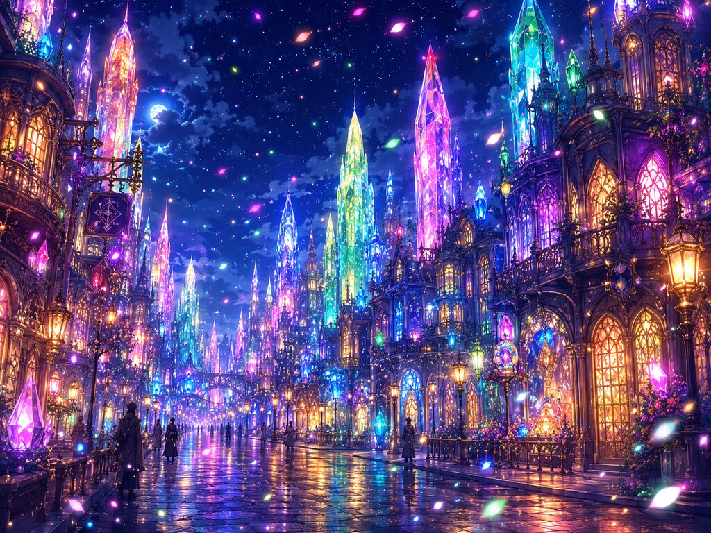 幻想的なクリスタル都市の夜