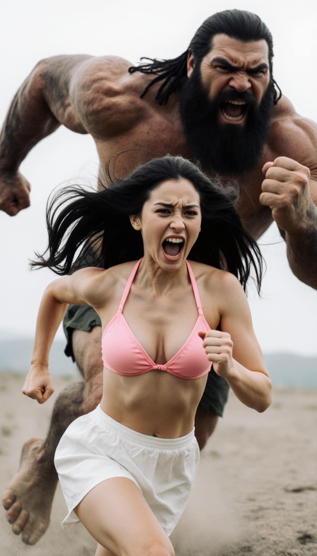 巨人から逃げる女性