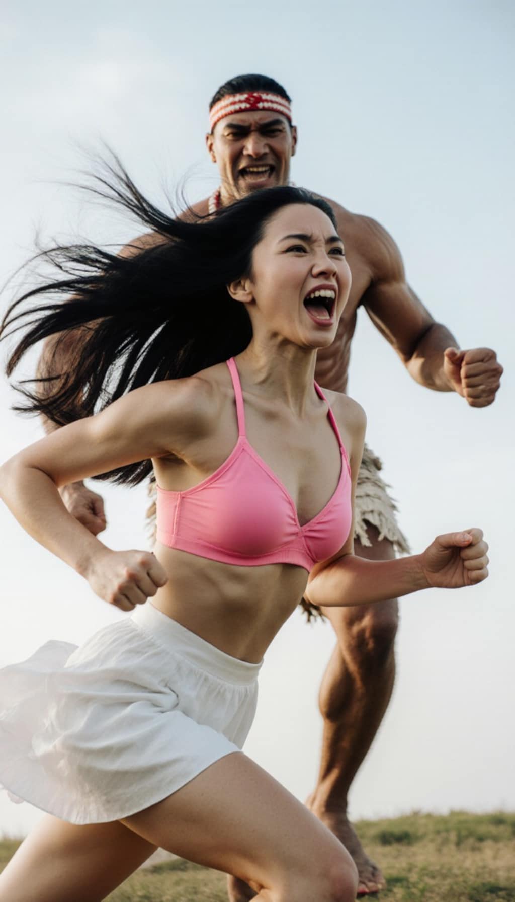 巨人から逃げる女性