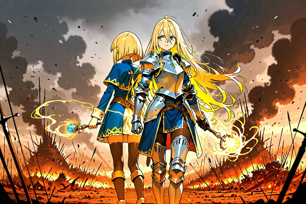 杖を持つ騎士と剣を持つ魔導士