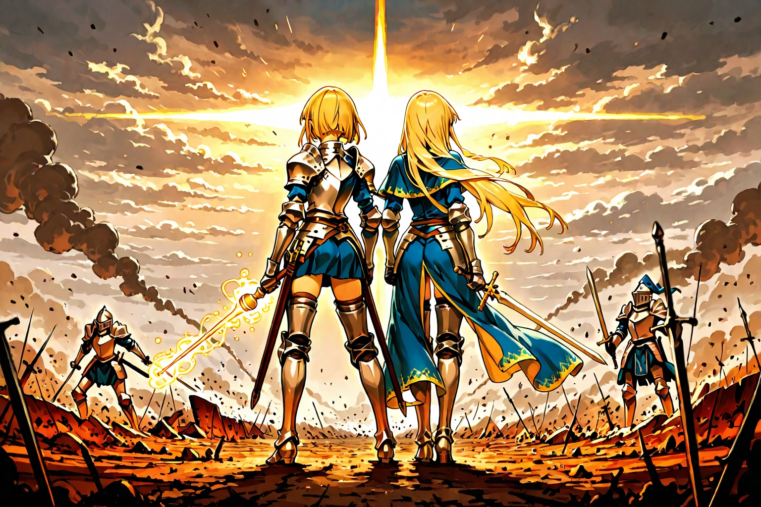 杖を持つ騎士と剣を持つ魔導士 | の人気AIイラスト・グラビア