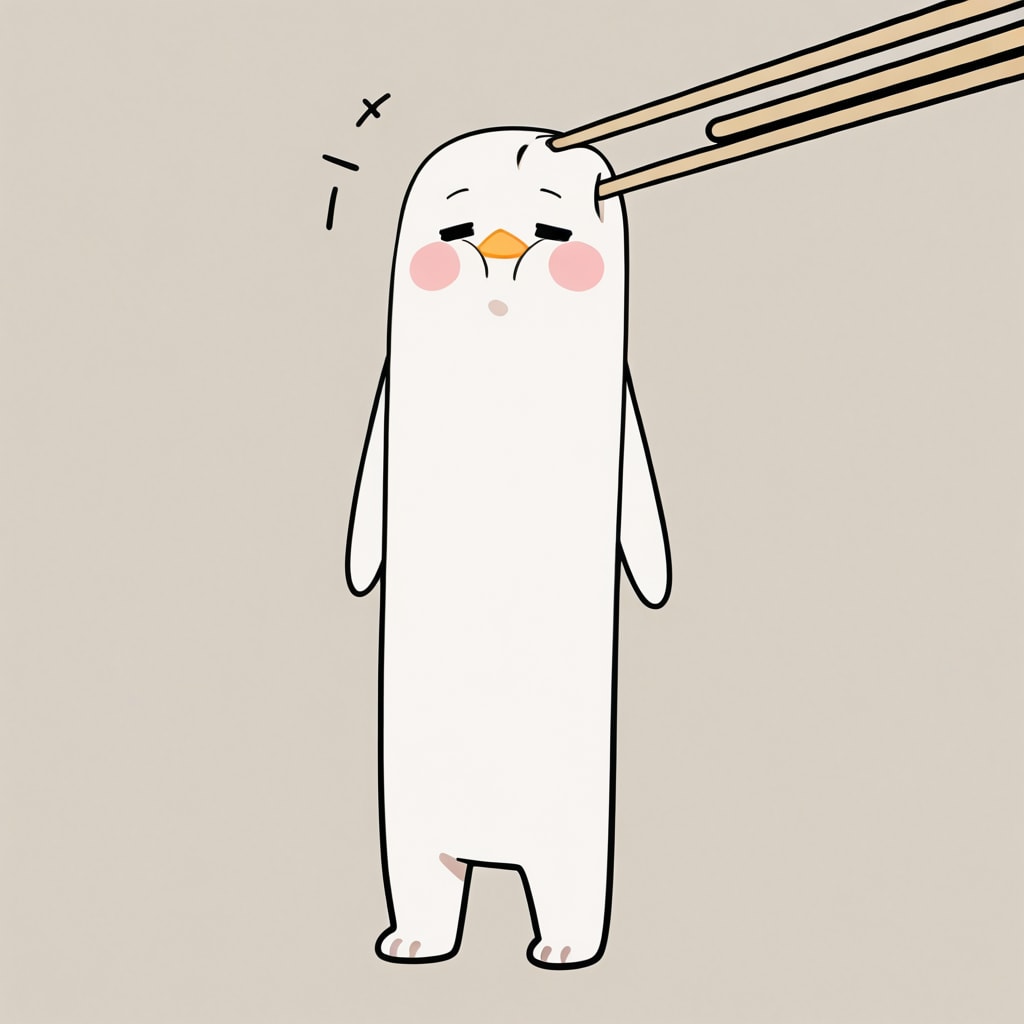 箸で伸ばされるお餅の妖精