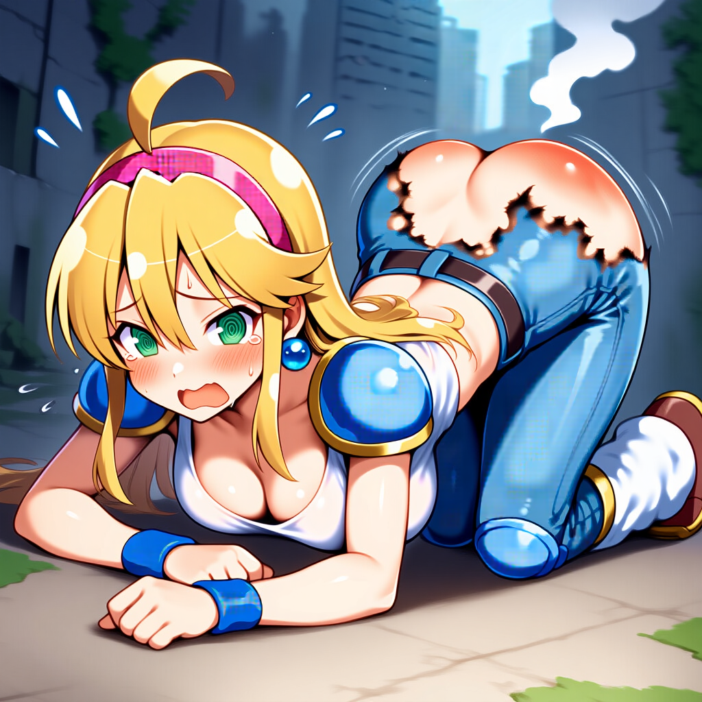 自慢のお尻を焼かれてゲームオーバーになるローザ