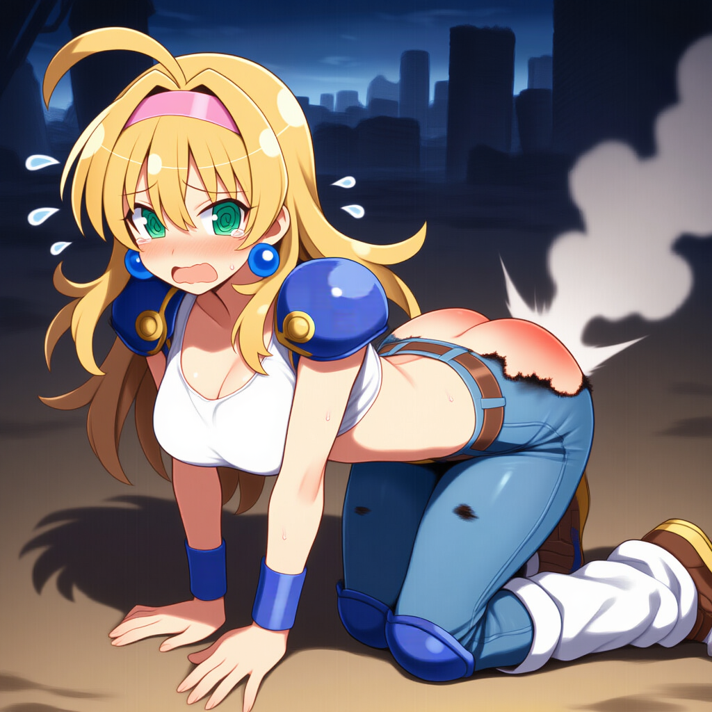 自慢のお尻を焼かれてゲームオーバーになるローザ