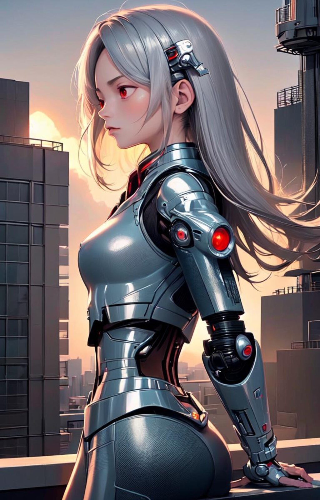 夕陽の中のメカ娘