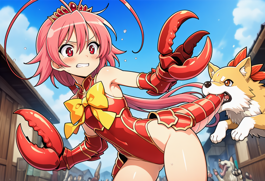 わんこに齧られるエビ騎士千種