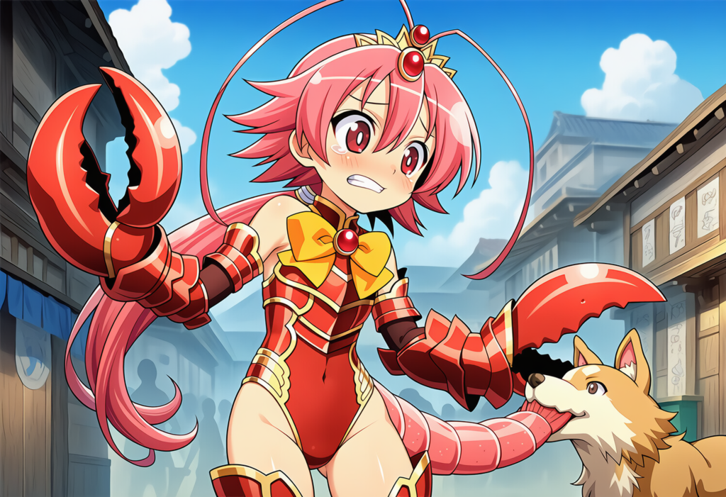 わんこに齧られるエビ騎士千種